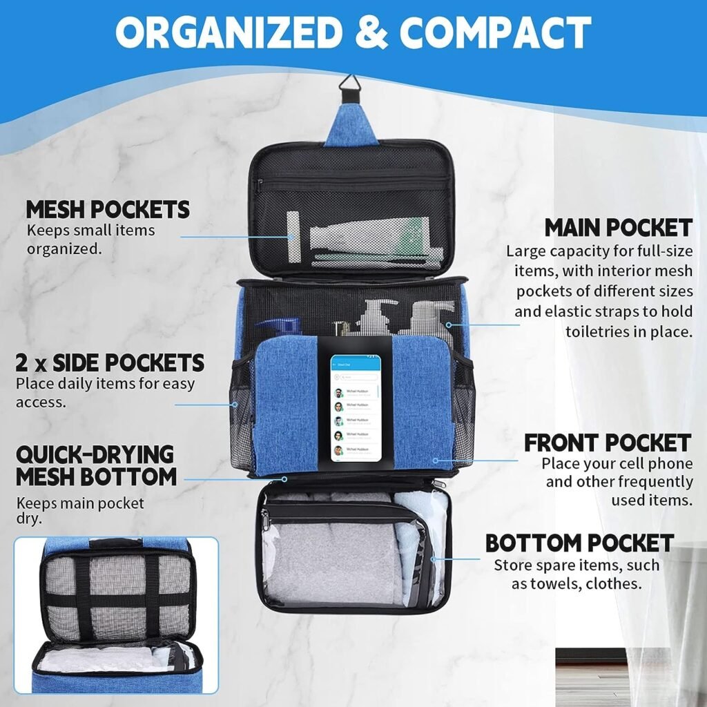 Funambulist Large-Capacity Shower Caddy Portable Dorm Room Essentials for College Students Girls/Guy (Blue)