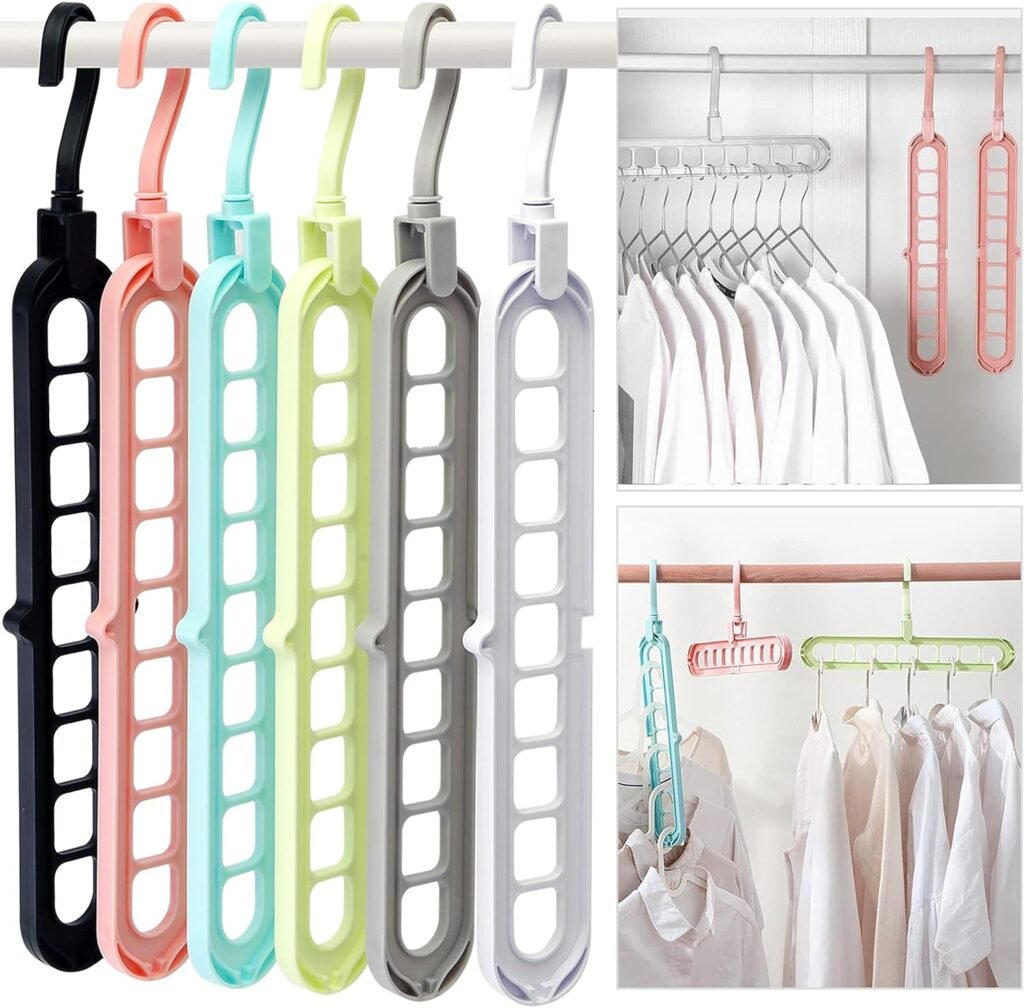 HEYHOUSE Closet Organizers and Storage,College Dorm Room Essentials,Pack of 6 Multifunctional Closet Organizer Magic Space Saving Hangers with 9 Holes Closet Storage Organization for Wardrobe Closet