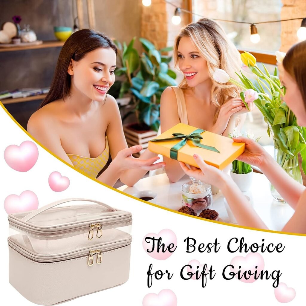 Makeup-Bag,Large Leather Makeup-Organizer for Travel-Accessories Clear-Cosmetic-Bag,Portable Travel Essentials Bag Makeup Case,Make Up Bag Toiletry Bag for Women,College Dorm Room Essentials for Girls