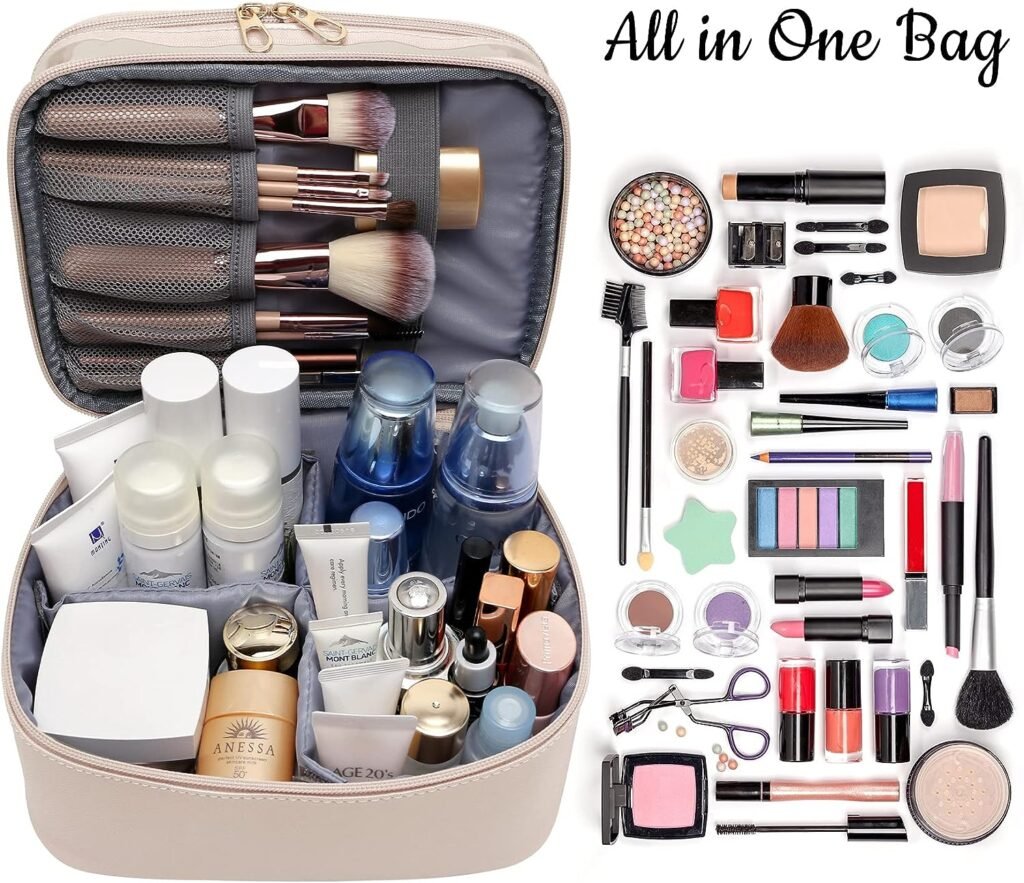 Makeup-Bag,Large Leather Makeup-Organizer for Travel-Accessories Clear-Cosmetic-Bag,Portable Travel Essentials Bag Makeup Case,Make Up Bag Toiletry Bag for Women,College Dorm Room Essentials for Girls