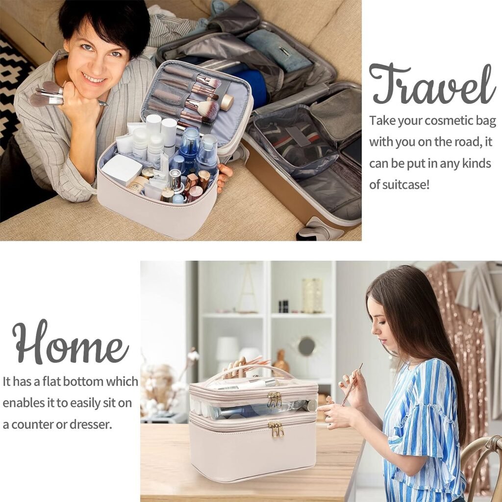 Makeup-Bag,Large Leather Makeup-Organizer for Travel-Accessories Clear-Cosmetic-Bag,Portable Travel Essentials Bag Makeup Case,Make Up Bag Toiletry Bag for Women,College Dorm Room Essentials for Girls