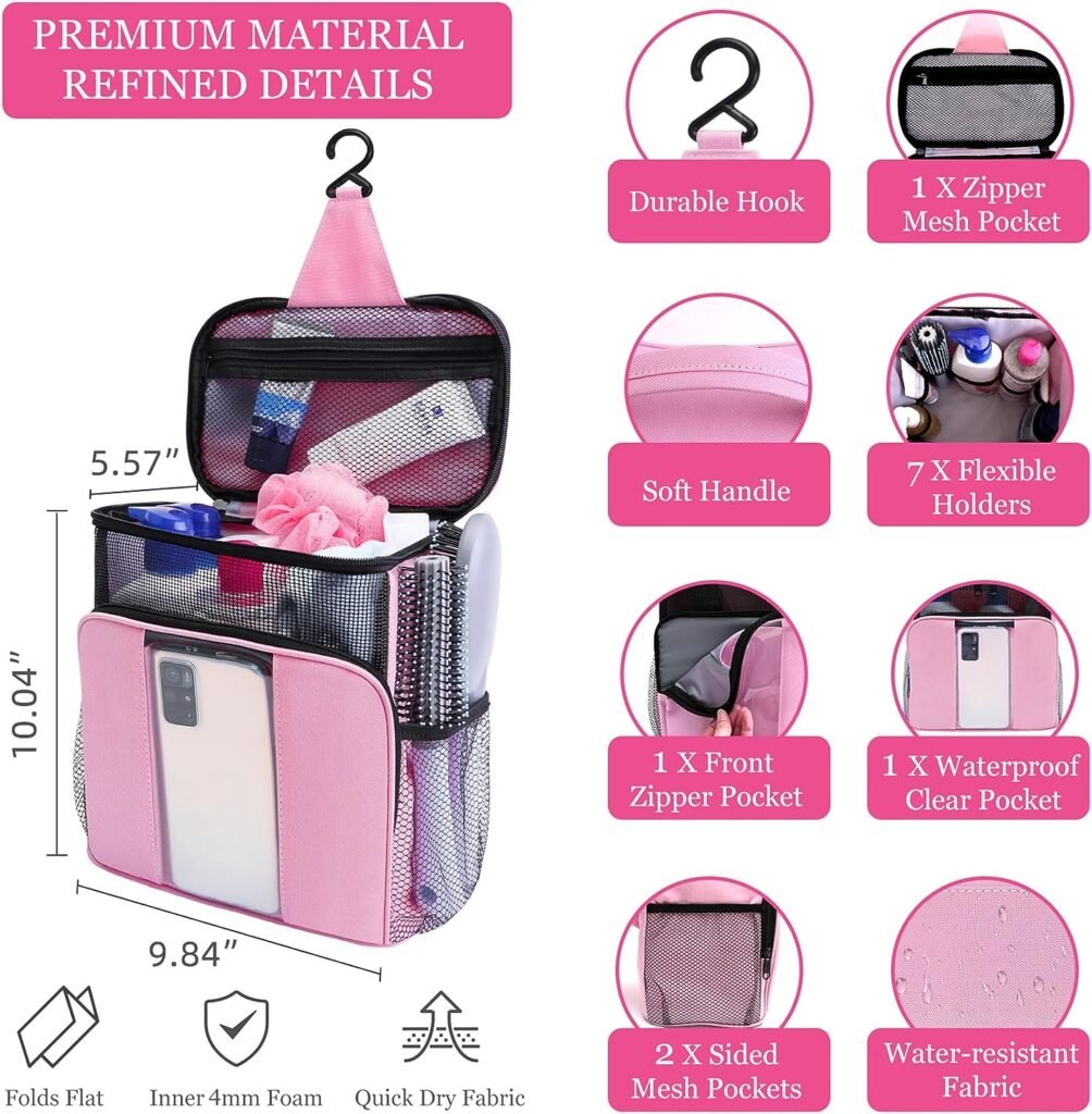 Shower Caddy Portable,Dorm Room Essentials for College Students Girls,Large College Travel Cruise Ship Essentials Hanging Toiletry Bags for Traveling Women,Shower Bag for Camping Beach Essentials