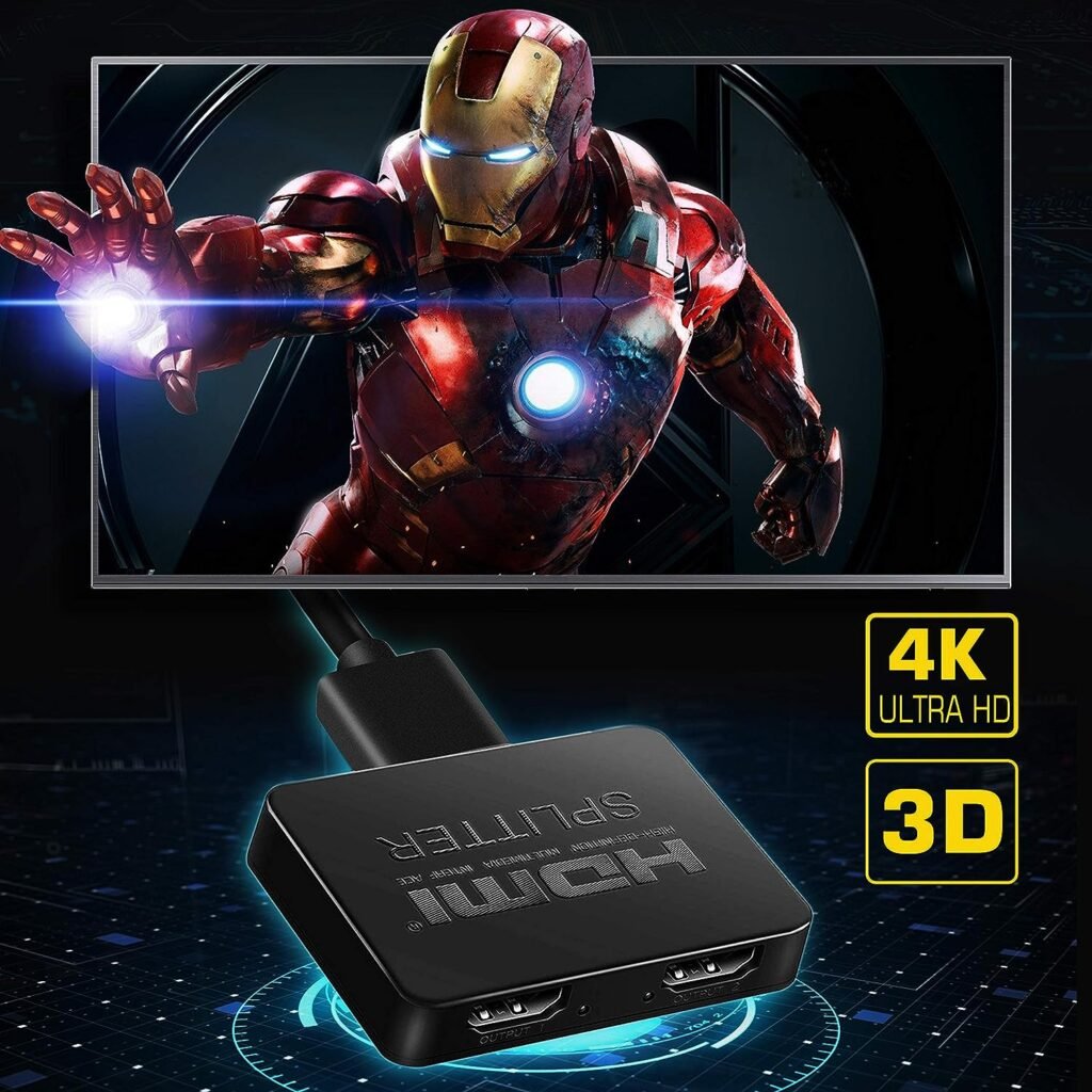 avedio links HDMI Splitter 1 in 2 Out【with 4ft HDMI Cable 】 4K HDMI Splitter for Dual Monitors Duplicate/Mirror Only, 1x2 HDMI Splitter 1 to 2 Amplifier for Full HD 1080P 3D, 1 Source onto 2 Displays