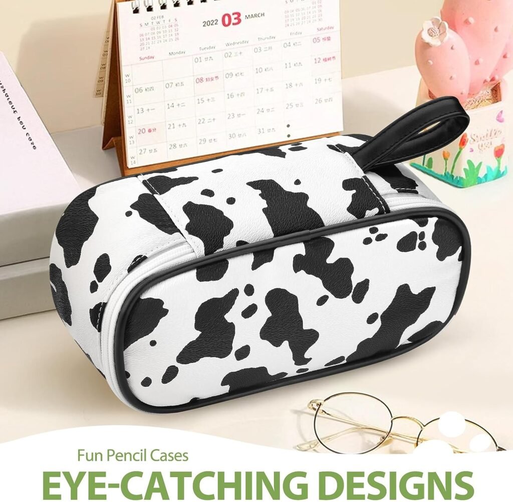 Large Capacity Pencil Case Portable Pencil Pouch Bag School Supplies for College Students Girls Boys Adults (Cow)