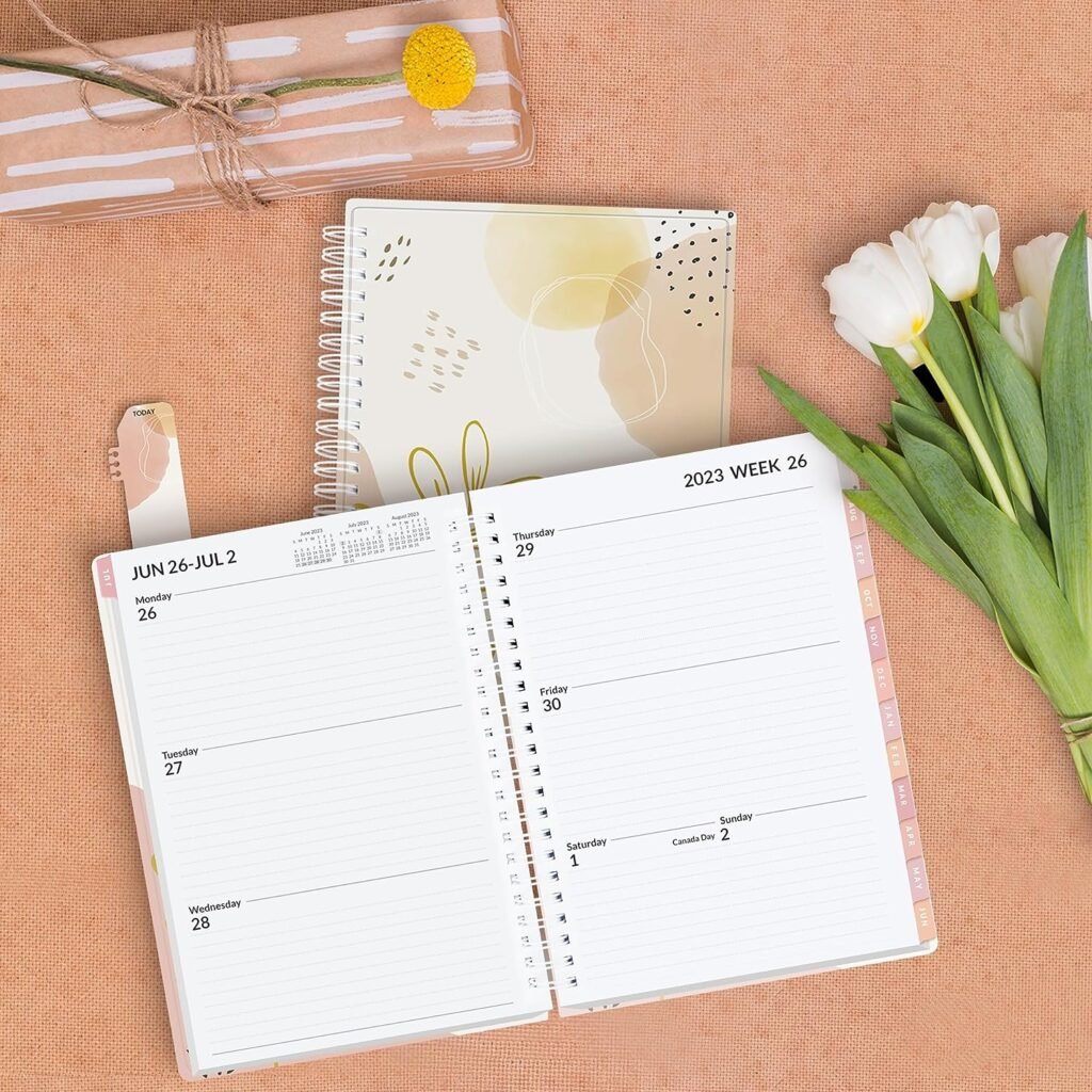 SUNEE Academic Planner 2023-2024 Weekly and Monthly - from July 2023 - June 2024, 6x8.4 School Year Calendar Daily Planner, Flexible Cover, Spiral Binding, Monthly Tab, Blushing Abstract Breeze