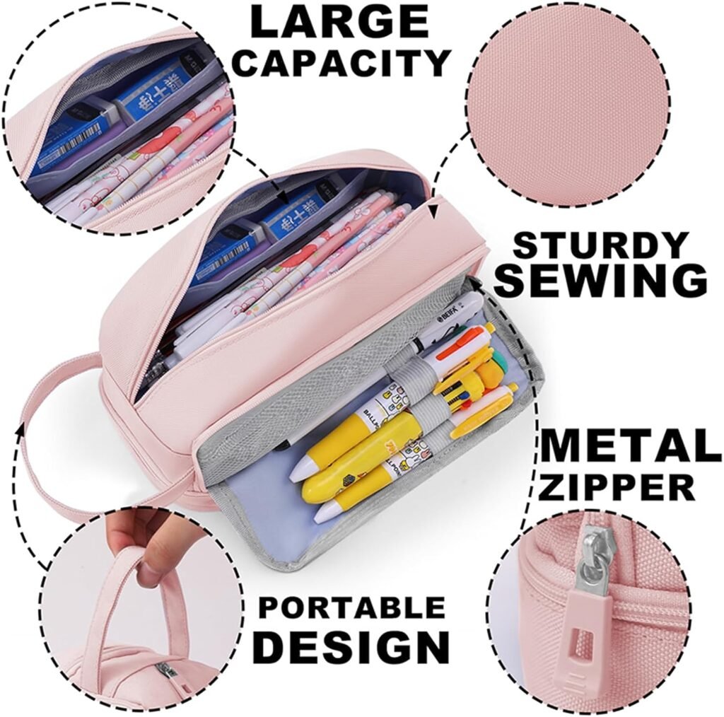 Unineovo Pencil Case School Supplies Office Supplies Double Layer Large Capacity Pencil Pouch Aesthetic Make Up Bag Multifunction Organizer Box Back to School Supplies for Teen Girls College Students