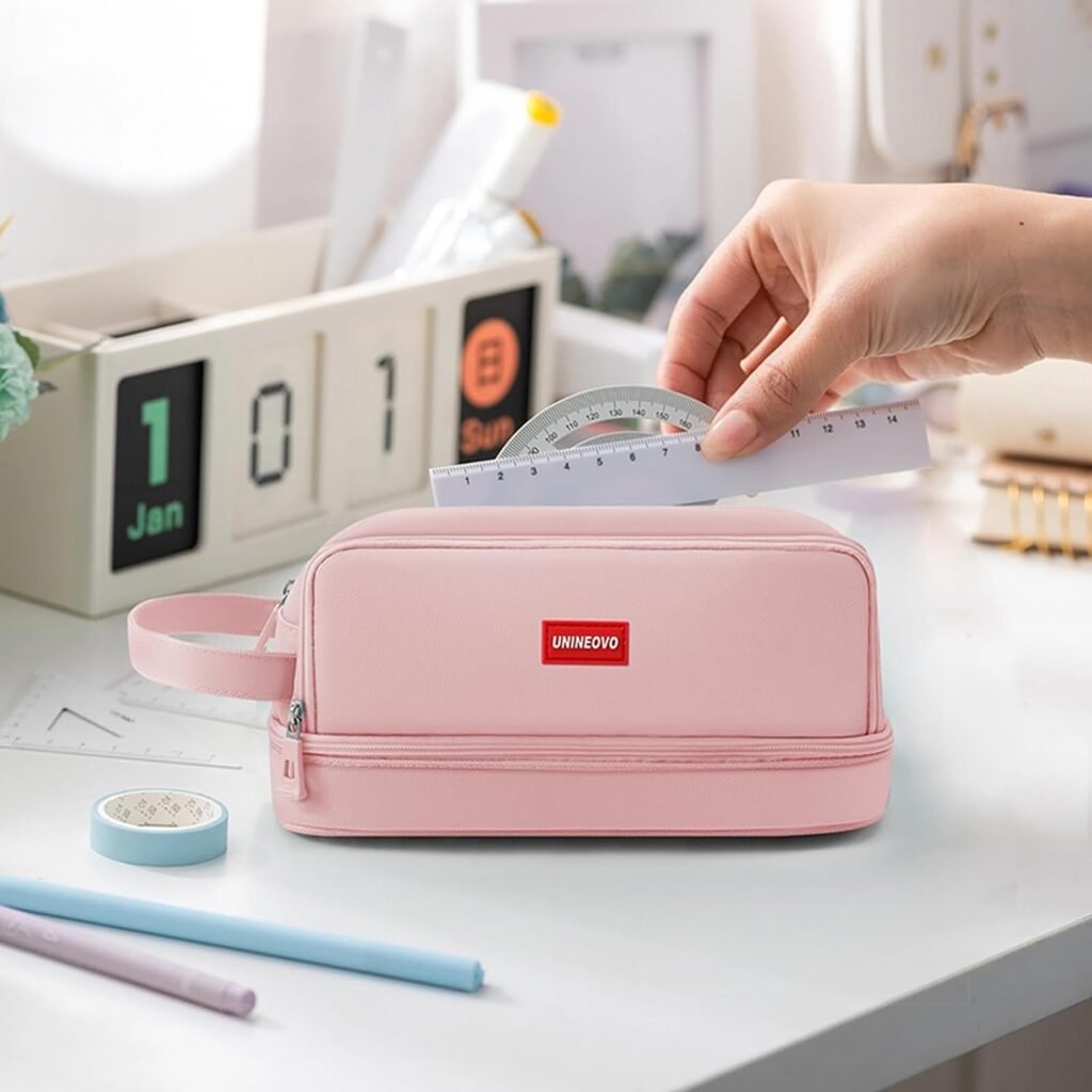 Unineovo Pencil Case School Supplies Office Supplies Double Layer Large Capacity Pencil Pouch Aesthetic Make Up Bag Multifunction Organizer Box Back to School Supplies for Teen Girls College Students