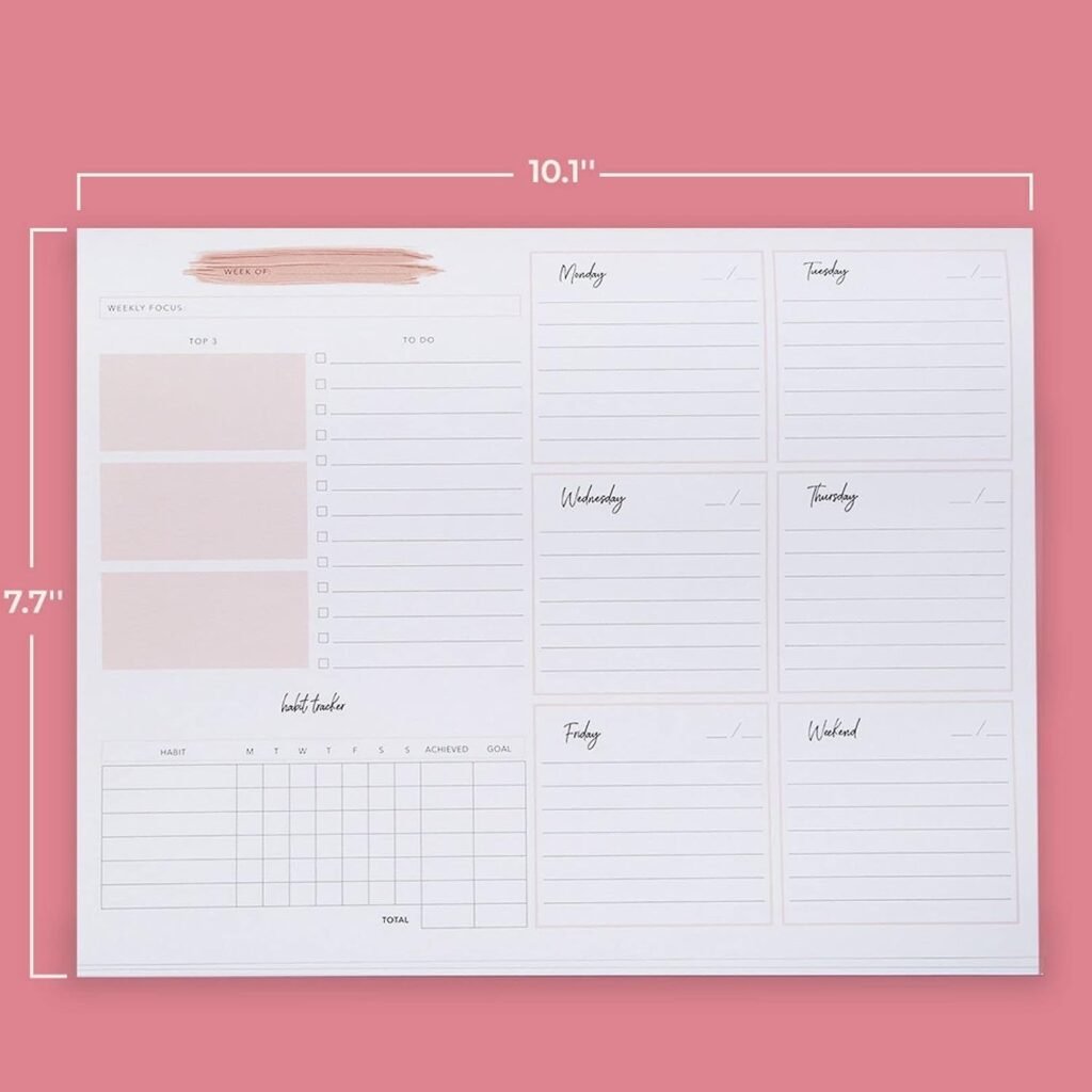 Weekly Planner Notepad Tear Off – 52 Undated Weekly Sheets Daily To Do List Notepad, Habit Tracker, Academic Planner Notebook, Daily Work Planner - Full Year Productivity Planner 10.1 x 7.7’’