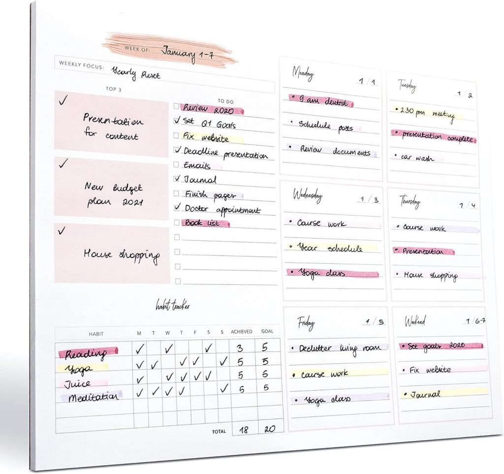 Weekly Planner Notepad Tear Off – 52 Undated Weekly Sheets Daily To Do List Notepad, Habit Tracker, Academic Planner Notebook, Daily Work Planner - Full Year Productivity Planner 10.1 x 7.7’’