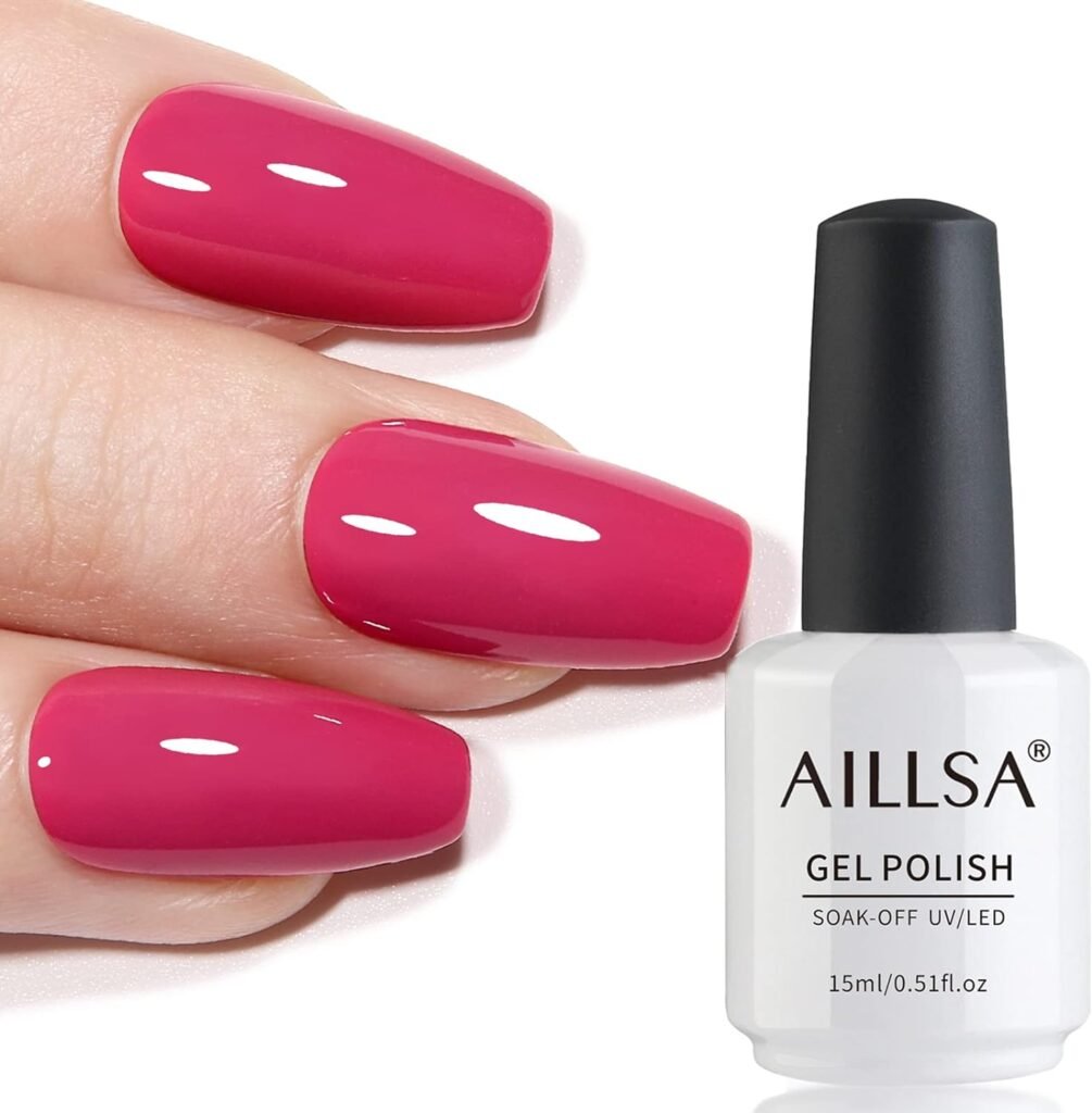 AILLSA Hot Pink Gel Nail Polish Dark Pink Gel Polish Summer Color Nail Polish Gel Long Lasting Soak Off U V Gel Nails Nail Art Manicure Salon at Home Mothers Day Gift 0.51 Fl Oz