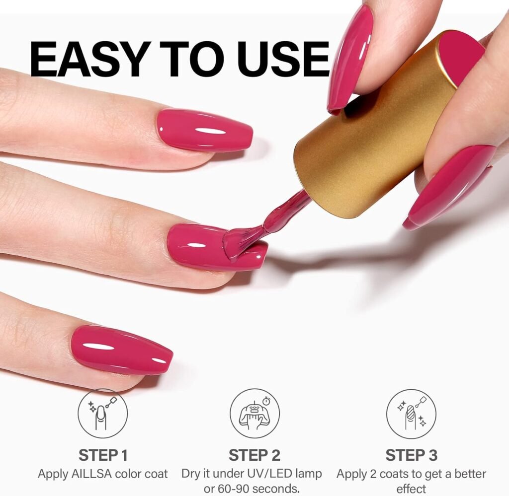 AILLSA Hot Pink Gel Nail Polish Dark Pink Gel Polish Summer Color Nail Polish Gel Long Lasting Soak Off U V Gel Nails Nail Art Manicure Salon at Home Mothers Day Gift 0.51 Fl Oz