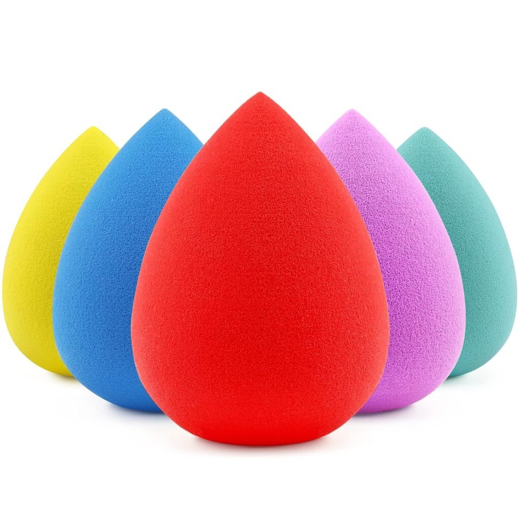 BEAKEY 5 Pcs Makeup Sponges Set, Latex-Free, High-density Wonder Blender Perfect for Liquid, Cream, and Powder, Soft and Flexible Boun Boun Beauty Sponges, Beauty Gift Set