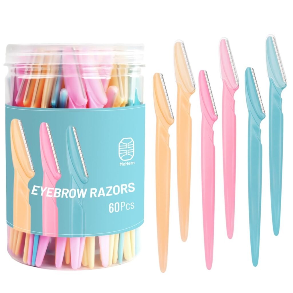 Eyebrow Razor for Women with Storage Box, 60 Pcs Dermaplaning Razor for Women Face, Multipurpose Face Razors for Women and Men by MoHern
