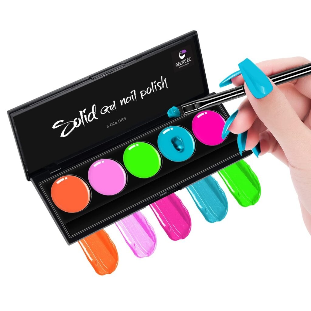 gelike ec Solid Gel Polish, Gel Nail Polish 5 colors Pink Green Cream Gel Nail Polish Set, Blue Pudding Gel Kit, Cured Required, Nail Art Salon, Home DIY with Brush- 2023 Spring Summer Colors