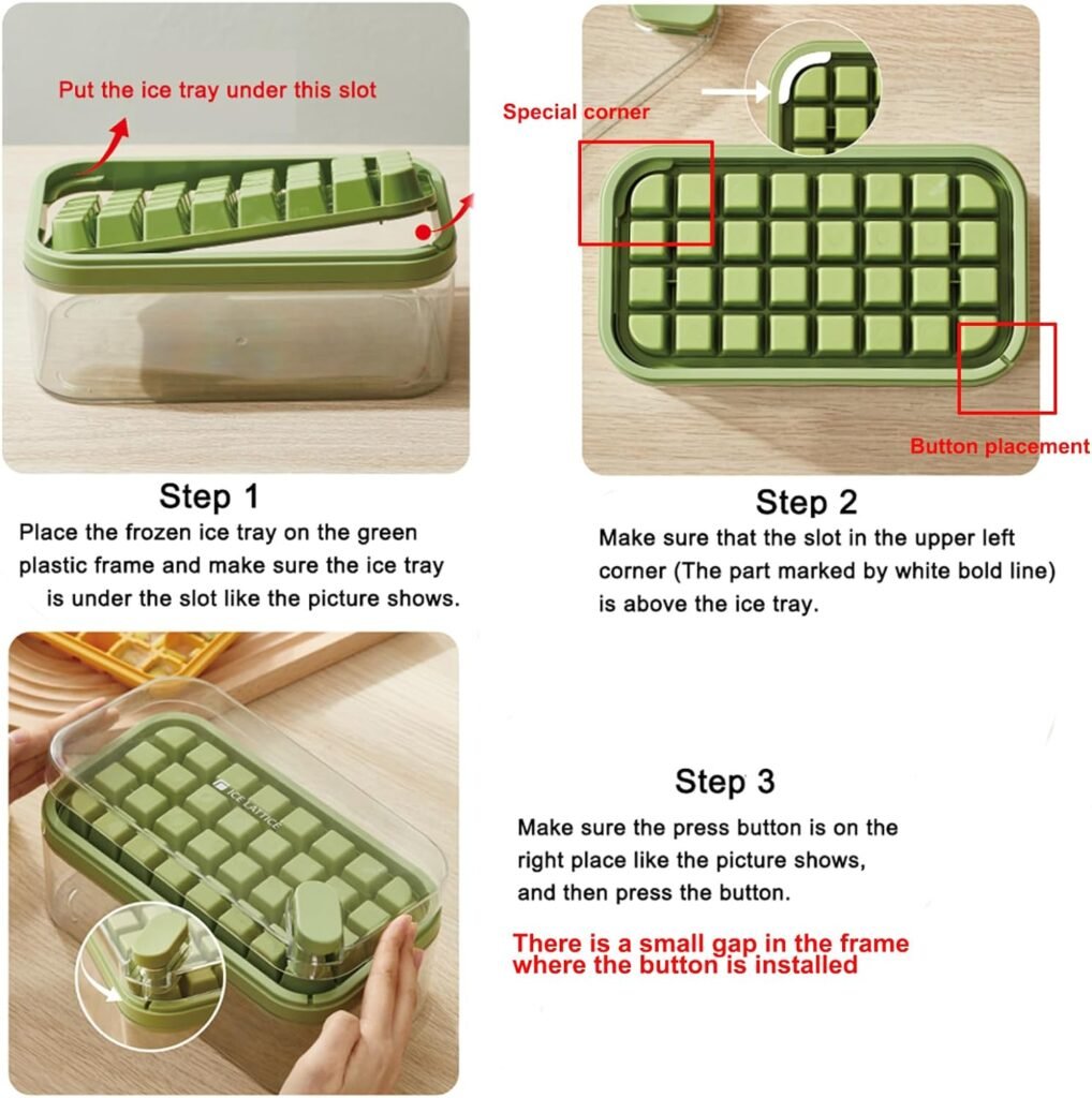 Ice Cube Tray with Lid and Bin, 2 Pack Ice Cube Trays for Freezer, 64 Pcs Ice Cube Mold (Green)