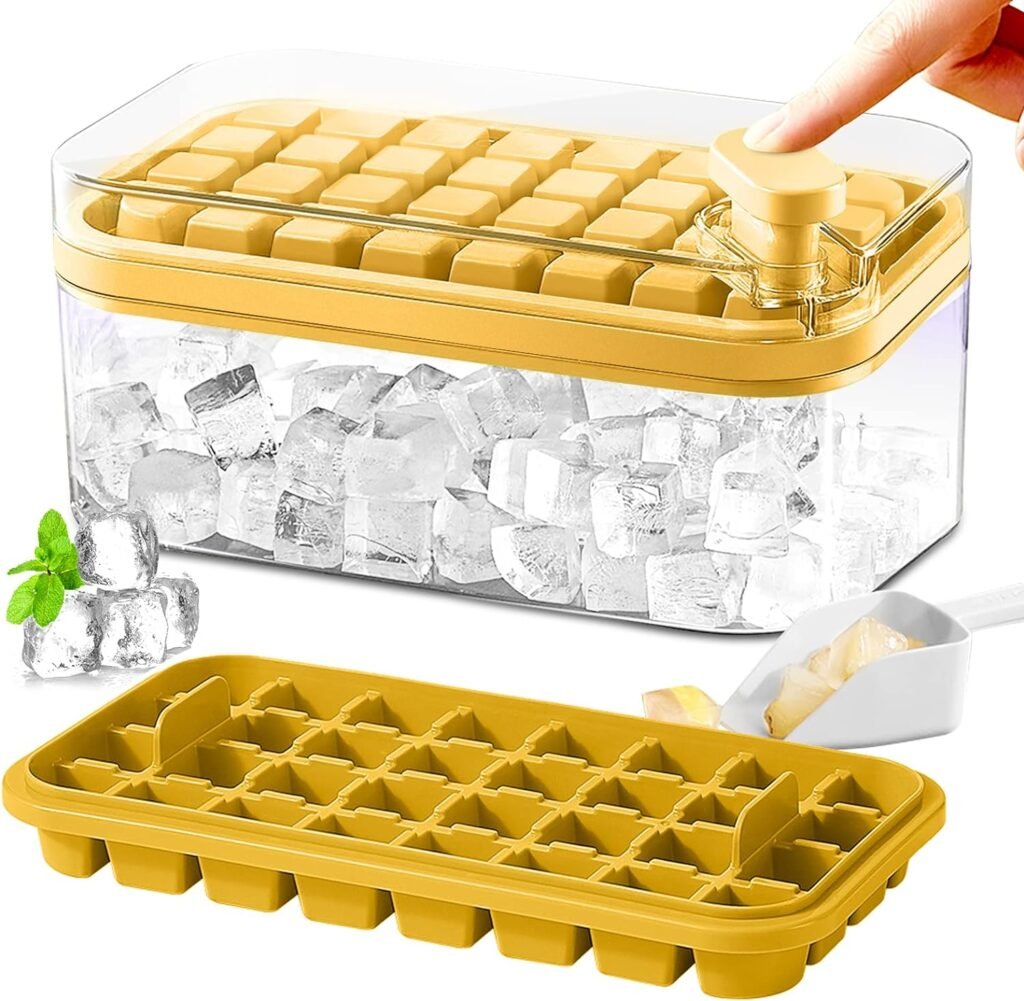 Ice Cube Tray with Lid and Bin, 2 Pack Ice Cube Trays for Freezer, 64 Pcs Ice Cube Mold (Green)