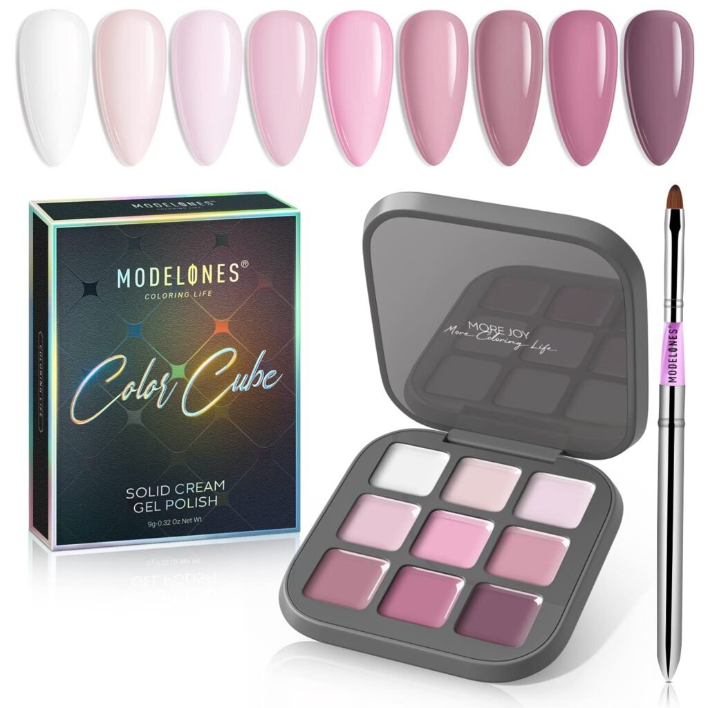 Modelones Gel Nail Polish Set, 9 Colors Neutral Nude Pink Solid Gel Polish White Pudding Gel Soak Off LED Nail Art Kit Salon DIY Home Mothers Day Gift, with Pro Nail Art Brush