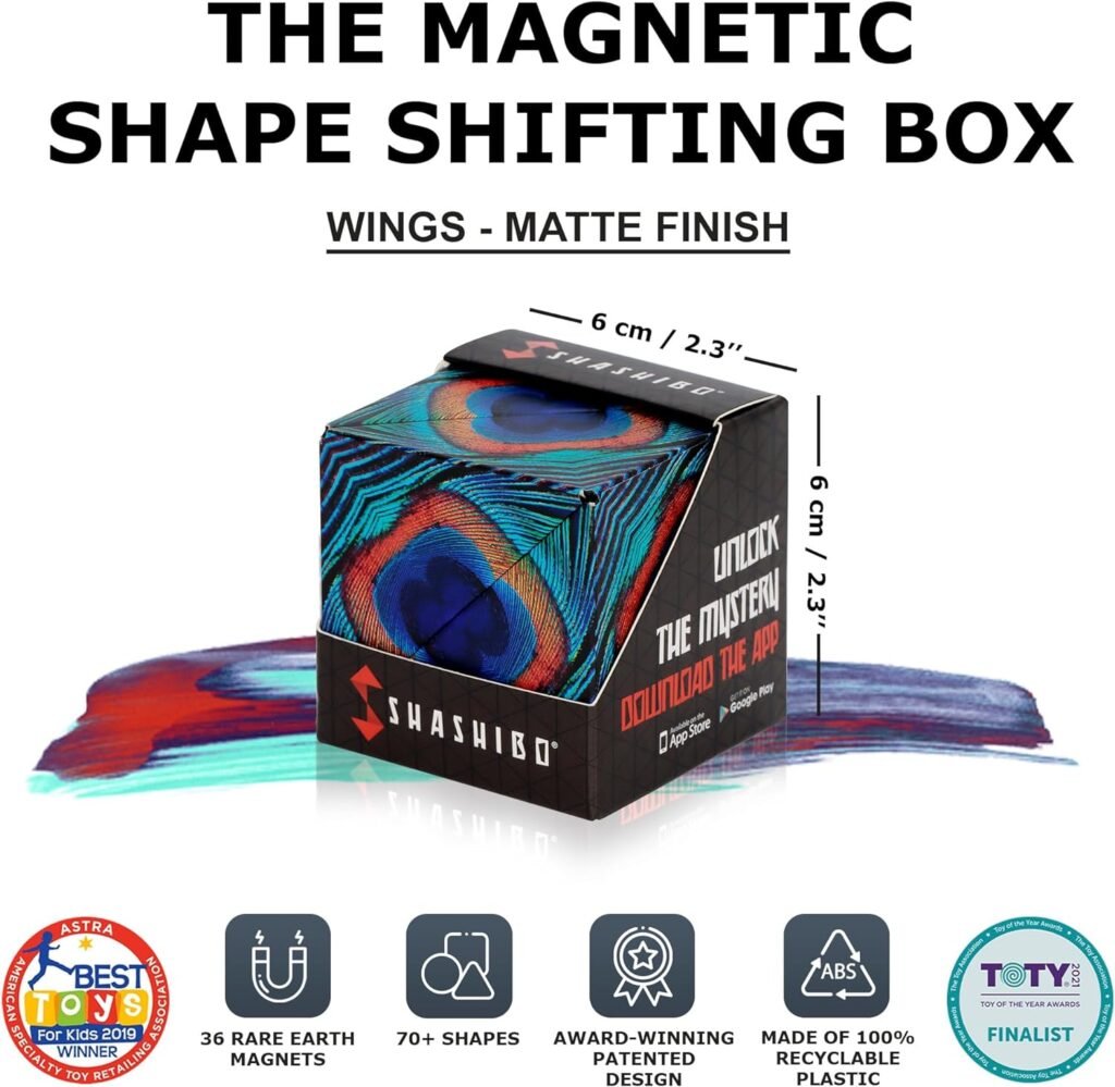 SHASHIBO Shape Shifting Box - Award-Winning, Patented Fidget Cube w/ 36 Rare Earth Magnets - Transforms Into Over 70 Shapes, Download Fun in Motion Toys Mobile App (Original Series - Wings)