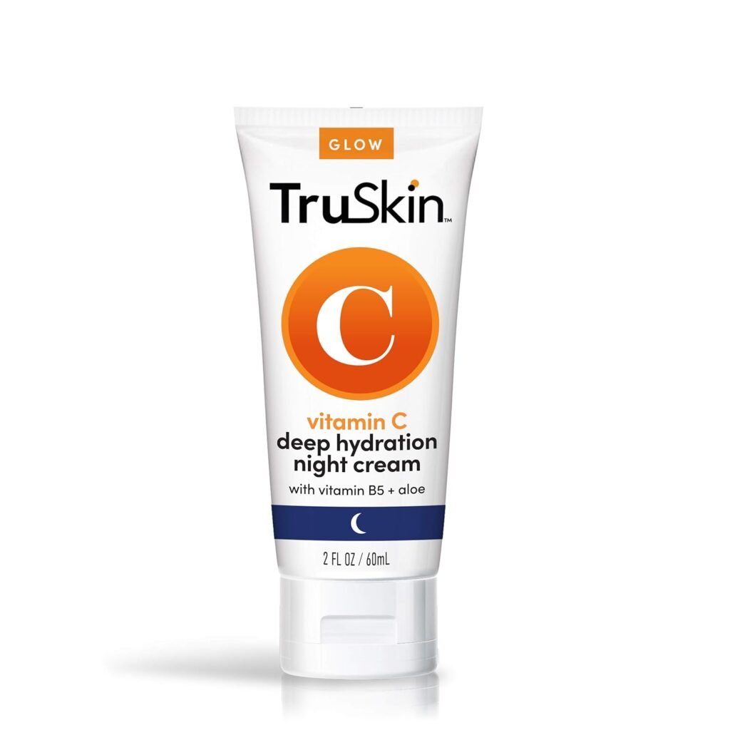 TruSkin Vitamin C Night Cream, Collagen Supporting Blend with Cocoa Butter, Vitamin B5, Botanical Essential Oils Organic Aloe Vera for Anti Aging, Brightening and Firming Skin, Face Neck, 2 Fl Oz