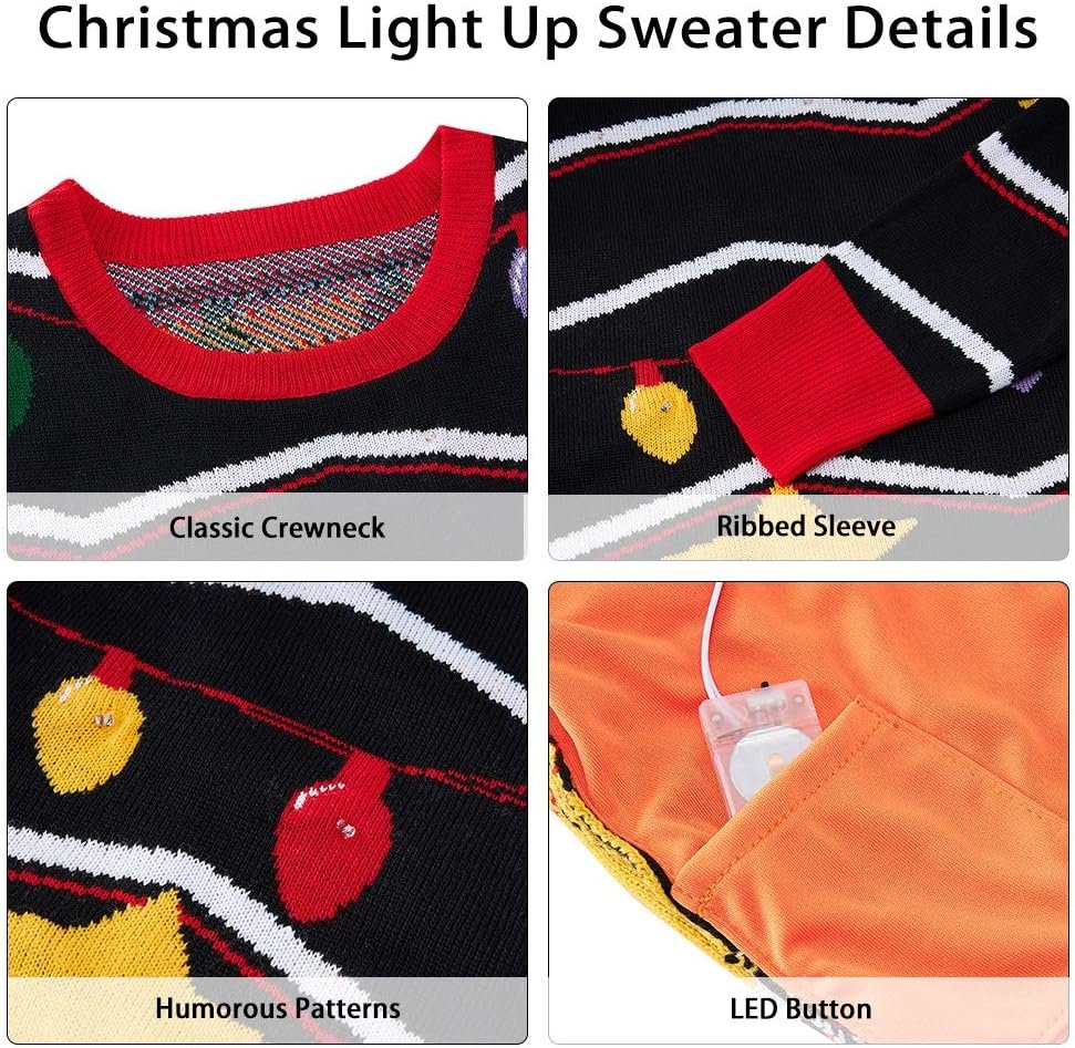 Goodstoworld Men/Women Light Up Knitted Ugly Christmas Sweater with Multi-Colored Led Flashing Lights