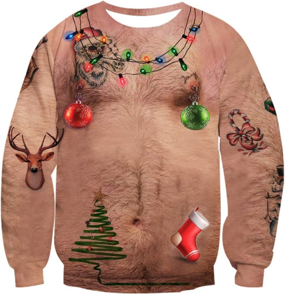 Idgreatim Unisex Ugly Christmas Crewneck Sweatshirt Novelty 3D Graphic Long Sleeve Sweater Shirt