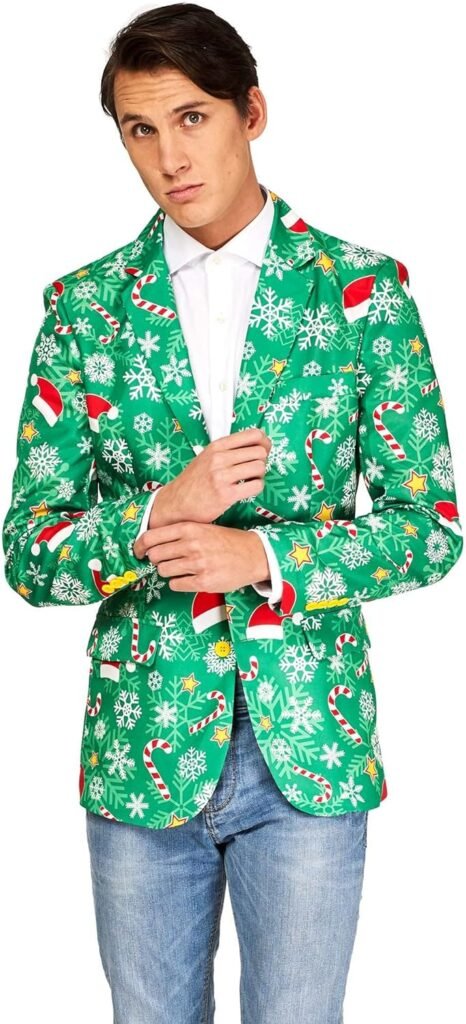 Offstream Mens Christmas Blazer - Ugly X-Mas Holiday Print Outfit - Only Suit Jacket