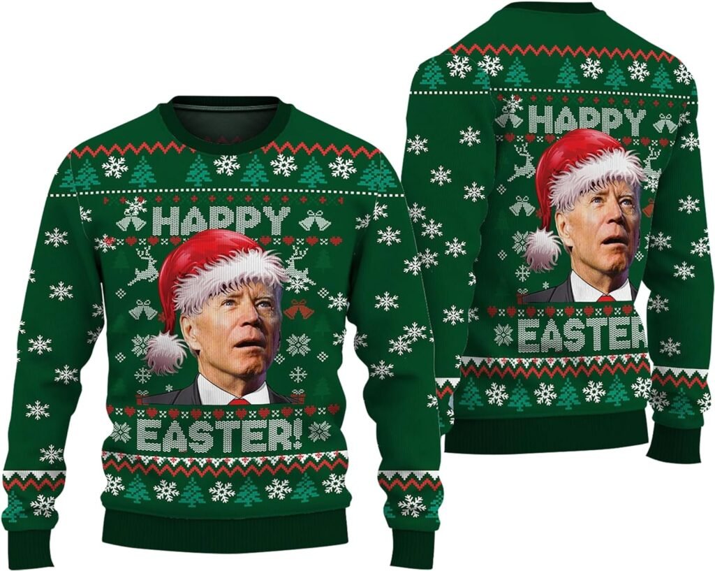 ThizGreeCrot Biden Happy Easter Sweater, Funny Biden Ugly Sweater, Merry 4th of Easter Sweater, Santa Biden Ugly Christmas Sweater, Ugly Christmas Sweater Party 2023 Red/Black