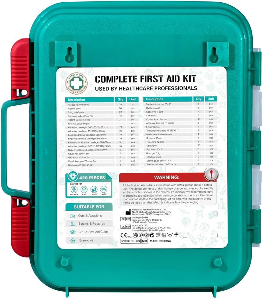 General Medi 110 Pieces Small First Aid Kit - HardCase First Aid Box - Contains Premium Medical Supplies for Travel, Home, Office, Vehicle, Camping, Workplace Outdoor