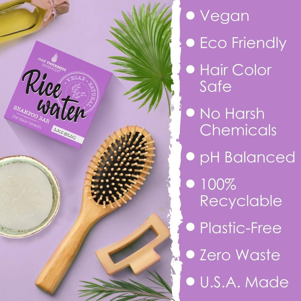 Rice Water Shampoo Bar for Hair Growth, Strengthening, Moisturizing. Eco Friendly, Vegan, Unscented, USA Made. Color Safe, pH Balanced. No Harsh Chemicals or Plastic. Higher Concentration Than Liquid