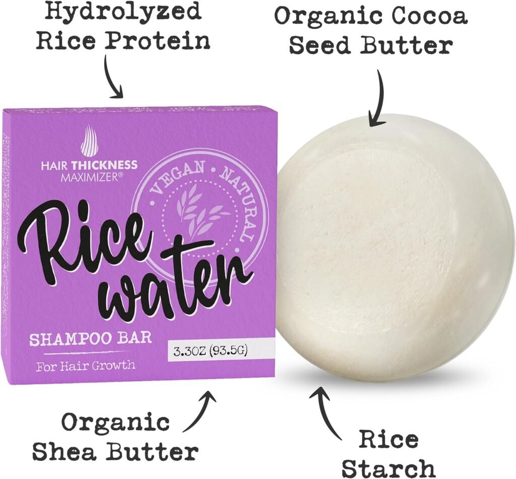 Rice Water Shampoo Bar for Hair Growth, Strengthening, Moisturizing. Eco Friendly, Vegan, Unscented, USA Made. Color Safe, pH Balanced. No Harsh Chemicals or Plastic. Higher Concentration Than Liquid
