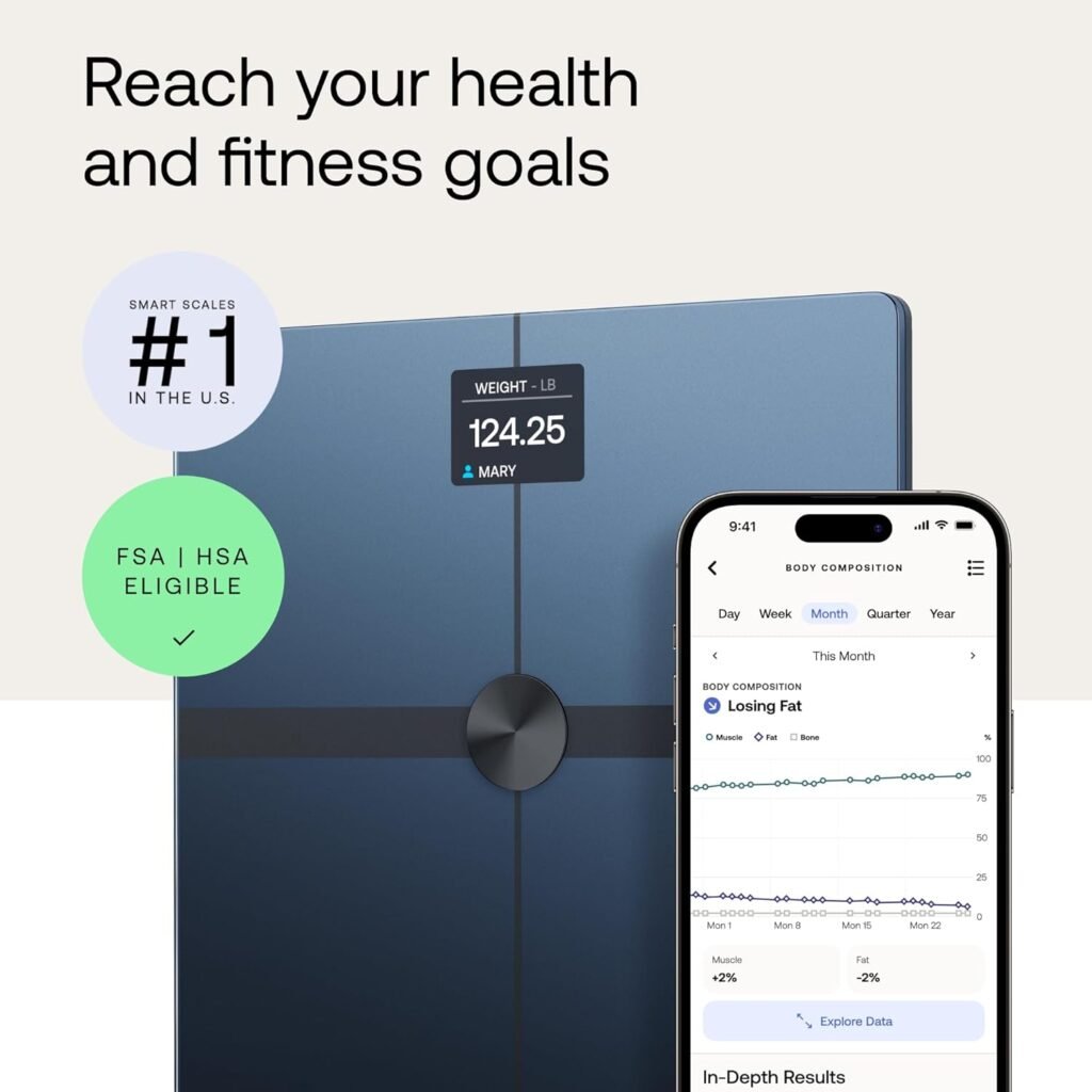 WITHINGS Body Smart - Accurate Scale for Body Weight and Fat Percentage, Body Composition Wi-Fi and Bluetooth, Baby Weight Smart Scale Apple Compatible, Bathroom Scale,FSA/HSA