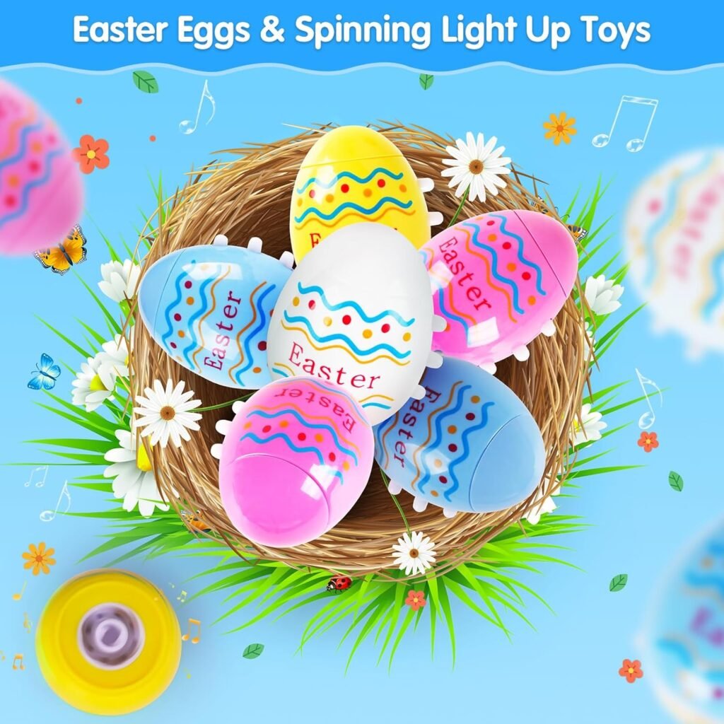 2024 TERRAMUS Easter Eggs Toys, 6-Pack Spinning Tops, LED Light Up Toys, Lighting  Singing Party Favors Easter Basket Stuffers, Plastic Easter Eggs, Valentines Day Easter Gifts for Kids 3+ Boys Girls