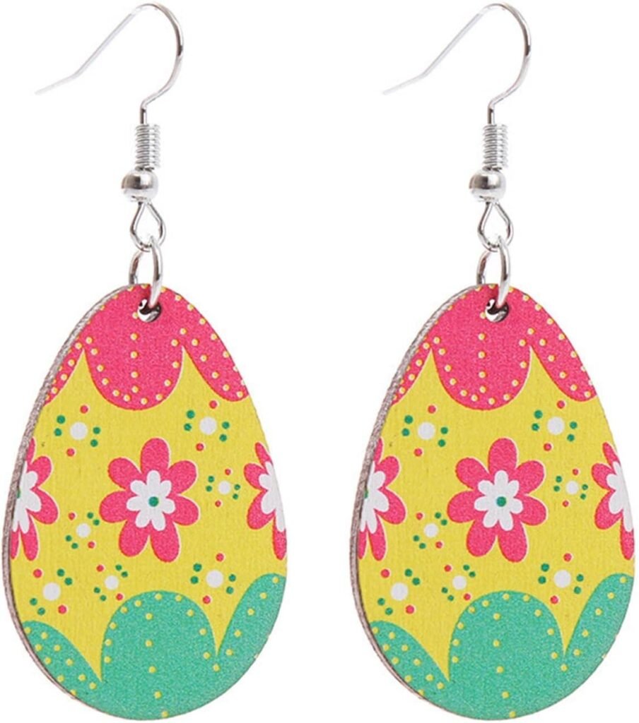 Colorful Easter Rabbit Wooden Dangle Earrings for Women Girls Jewelry