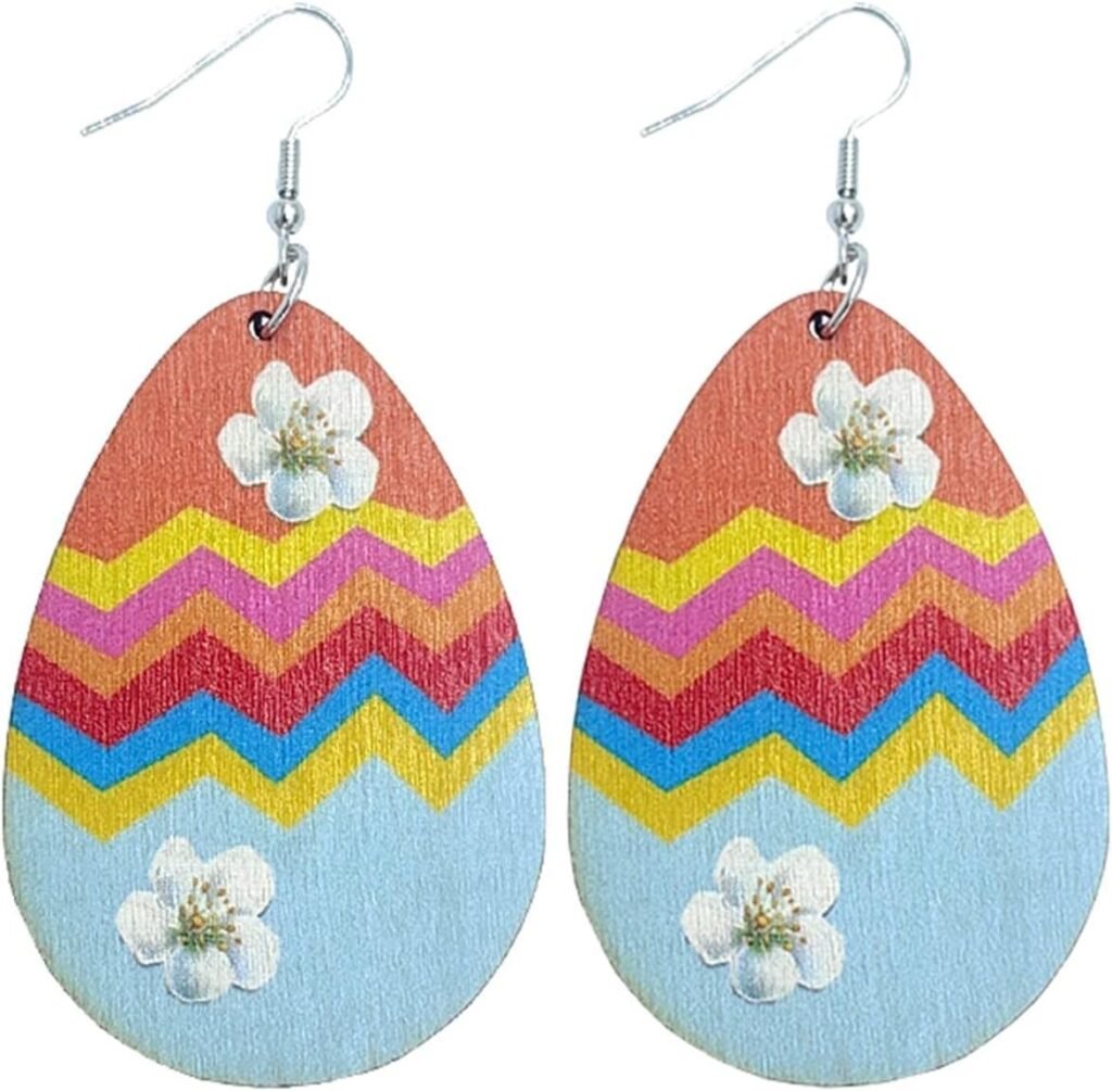 Colorful Easter Rabbit Wooden Dangle Earrings for Women Girls Jewelry