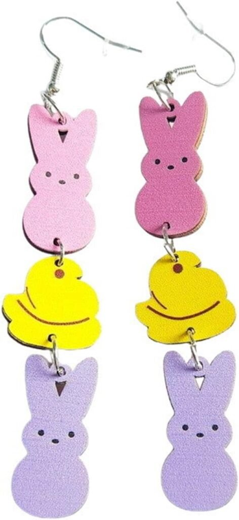 Colorful Easter Rabbit Wooden Dangle Earrings for Women Girls Jewelry