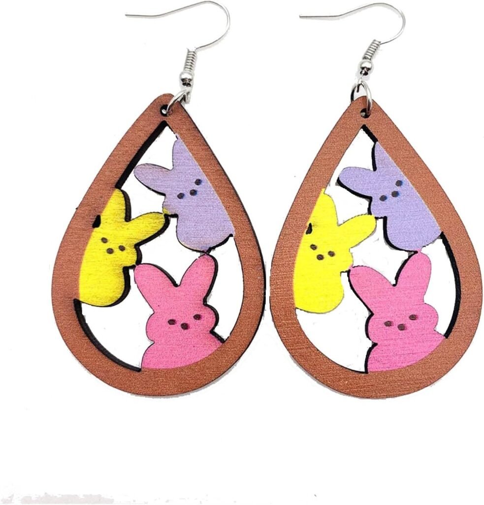 Colorful Easter Rabbit Wooden Dangle Earrings for Women Girls Jewelry