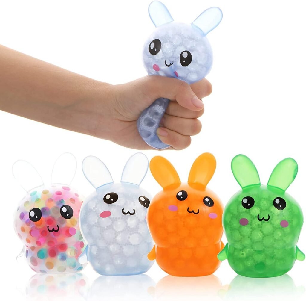 Easter Basket Stuffers, 4 Pack Squishy Easter Bunny Stress Balls for Kids Adults, Teen Easter Basket Stuffers, Easter Toys Stress Relief Fidget Balls ,Easter Basket Ideas Gifts
