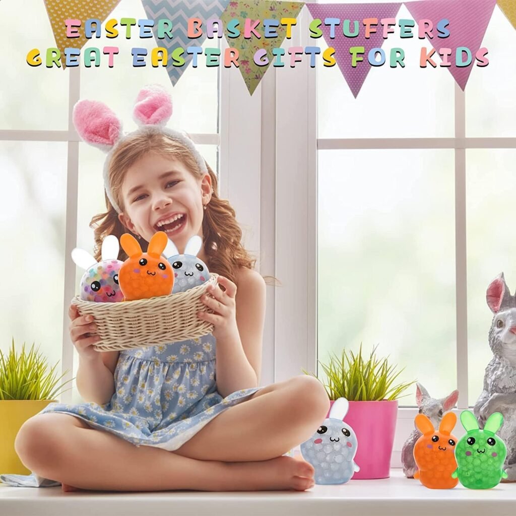 Easter Basket Stuffers, 4 Pack Squishy Easter Bunny Stress Balls for Kids Adults, Teen Easter Basket Stuffers, Easter Toys Stress Relief Fidget Balls ,Easter Basket Ideas Gifts