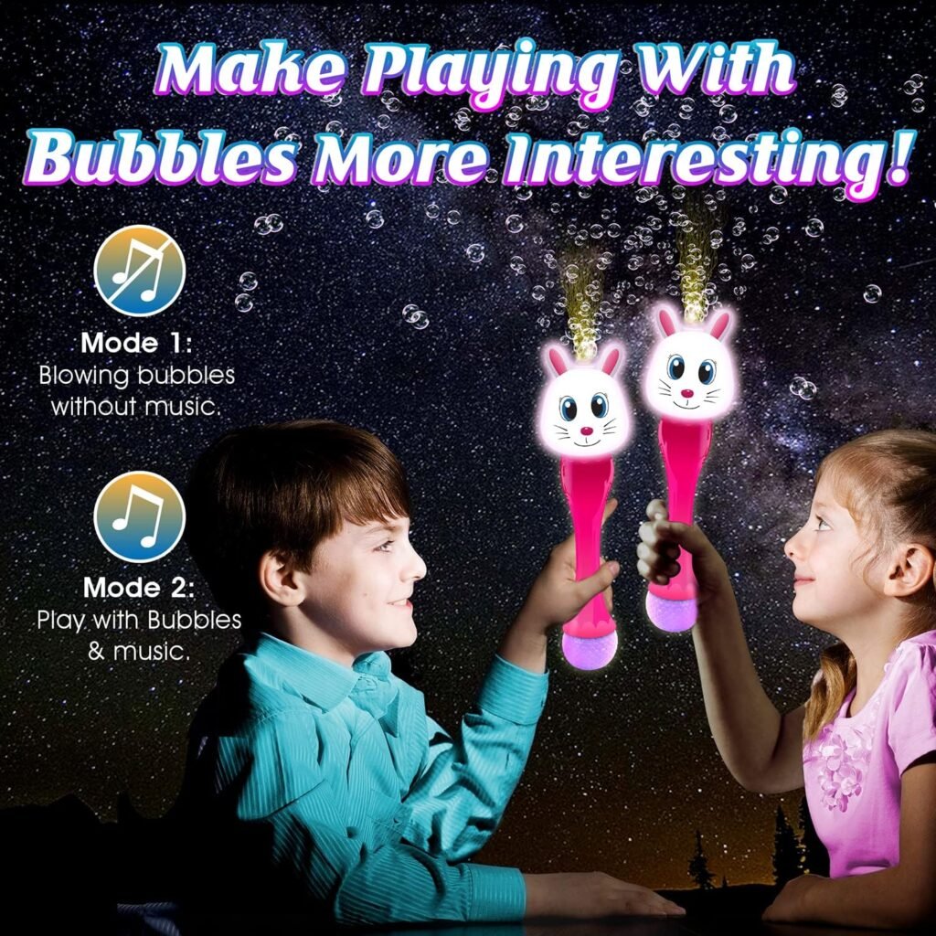 Light Up Bunny Easter Bubble Wand, 14 Inch Illuminating Blower with Thrilling LED  Sound Effect, Bubbles for Kids Ages 1 2 3 4 5 6 Bubble Toys, Easter Basket Stuffers for Toddler